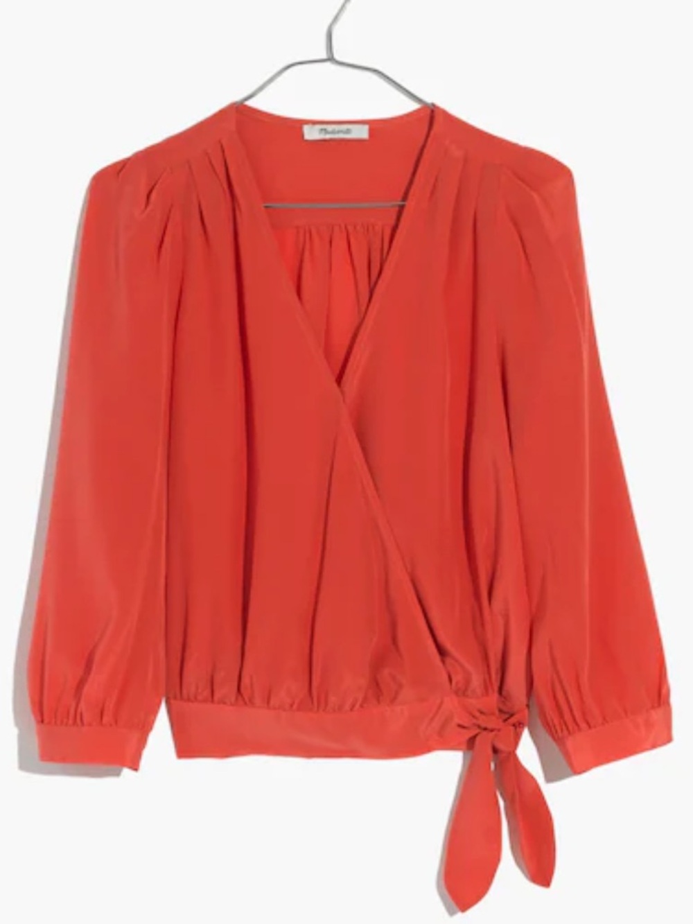 Madewell Coral Red Silk Wrap Top